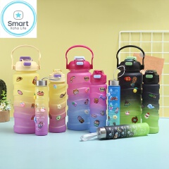 Smartrahalife 3PCS Water Bottles Set, 1800/800ML/280ML Large Capacity BPA-Free Frosted Sports Mugs, 3-in-1 Style Travel Cups with Straw & Leakproof Lid, Portable for Office Gym Coffe