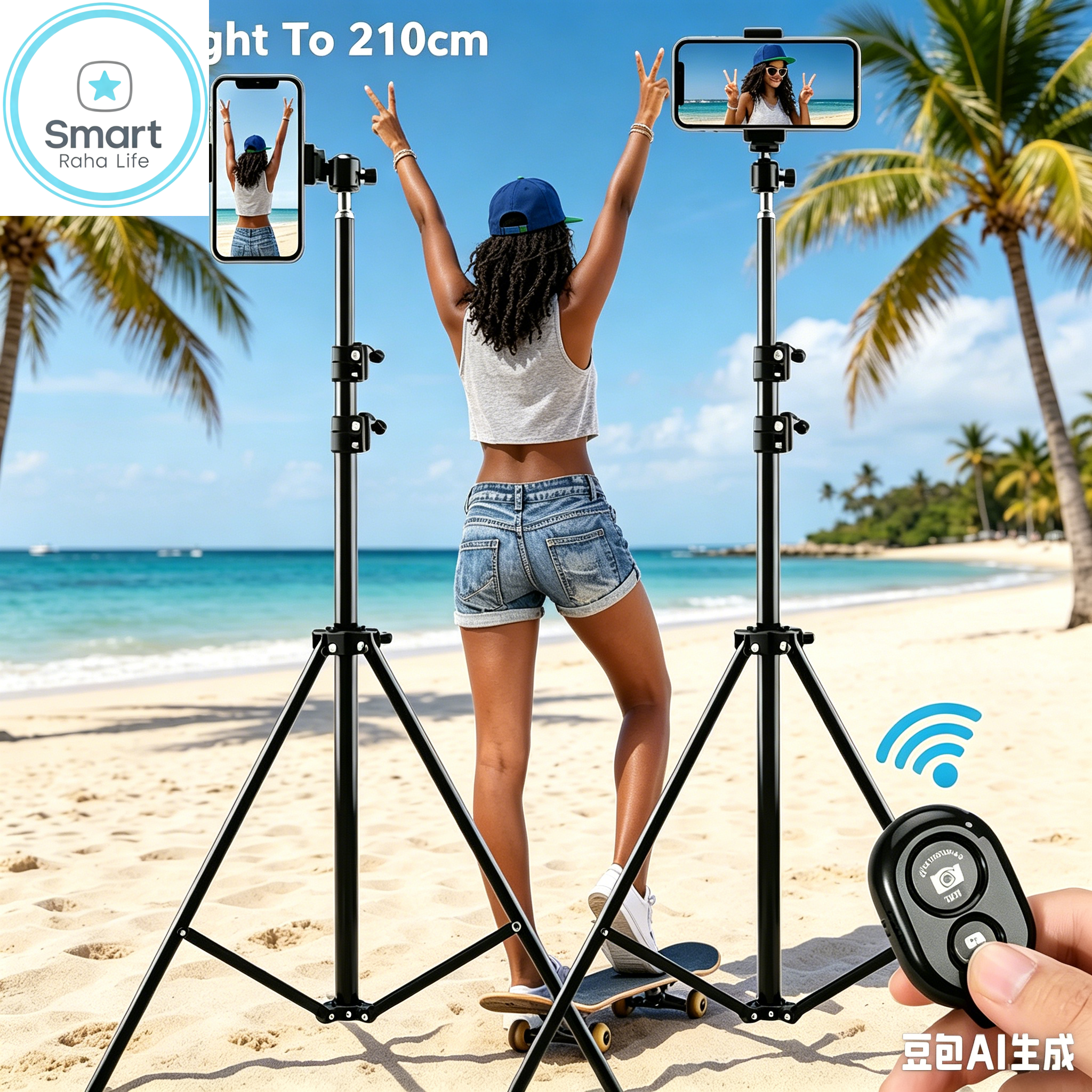 【Promotion】Smartrahalife 2.1M 4-in-1 Universal Tripod Stand Kit – Includes Ball Head, Phone Clip & Bluetooth Remote, Compatible with Camera, Smartphone, Projector, Monopod for Vlogging, Live Streaming