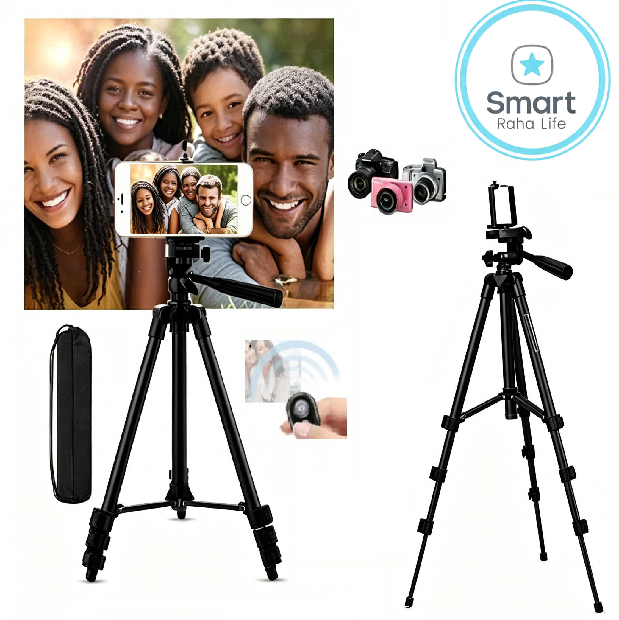 【Promotion】Smartrahalife Aluminum Alloy Tripod, Adjustable Portable Tripod Stand Compatible with All Smartphones & DSLR Digital Cameras, Equipped with Phone Clip and Storage Bag for Live Broadcast