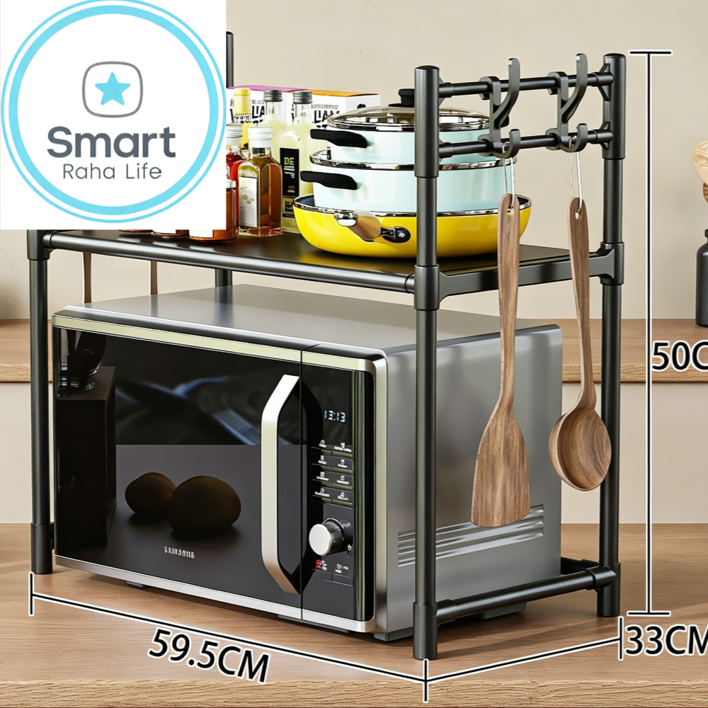 Smartr aha life 2-3 Layer Microwave Oven Rack Steel Pipe Support Moisture Rust Proof Kitchen Countertop Organizer Microwave Stand Utensils Tableware Storage Shelf