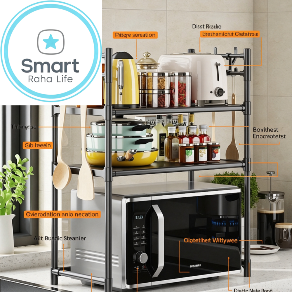 Smartr aha life 2-3 Layer Microwave Oven Rack Steel Pipe Support Moisture Rust Proof Kitchen Countertop Organizer Microwave Stand Utensils Tableware Storage Shelf