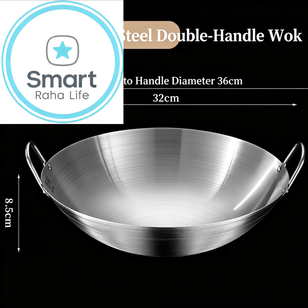 【Promotion】Smartrahalife 30cm-32cm-34cm Non-Stick Wok Stainless Steel Deep Frying Cooking Pots frying pan Pots & Pans Cookware