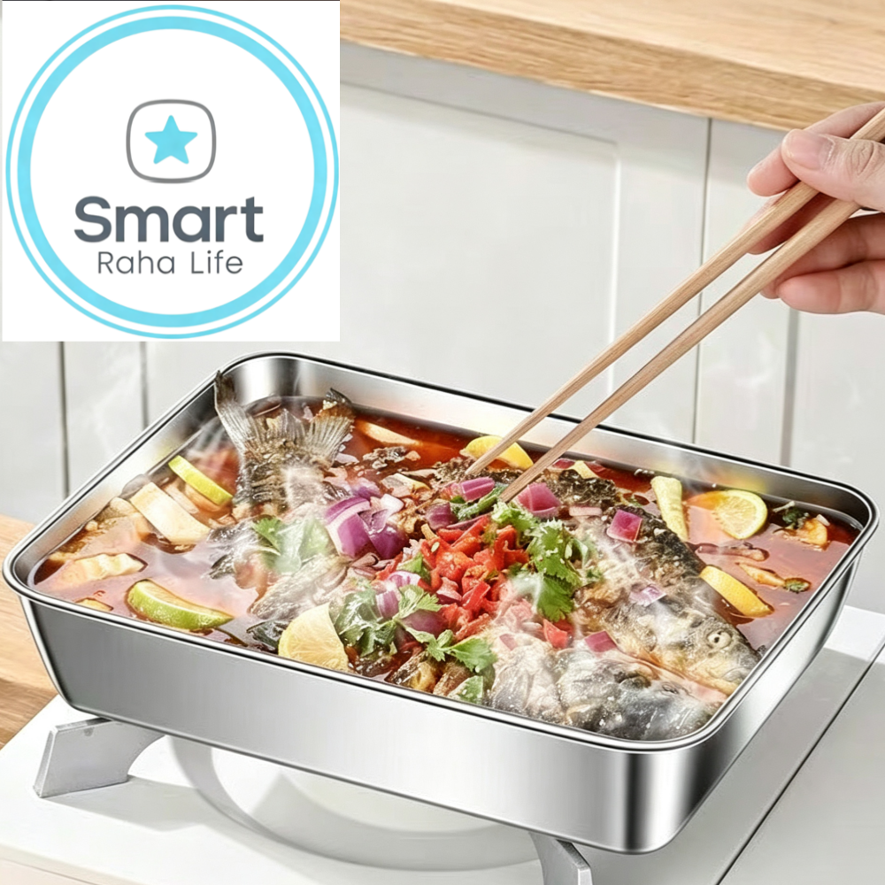 Smart raha life 3PC/1set Stainless Steel Food Storage Containers Baking Pan with Lids Kitchen Tray Stackable Container for Kitchen Refrigerator Organization Fresh-Keeping，siza：26*20*5