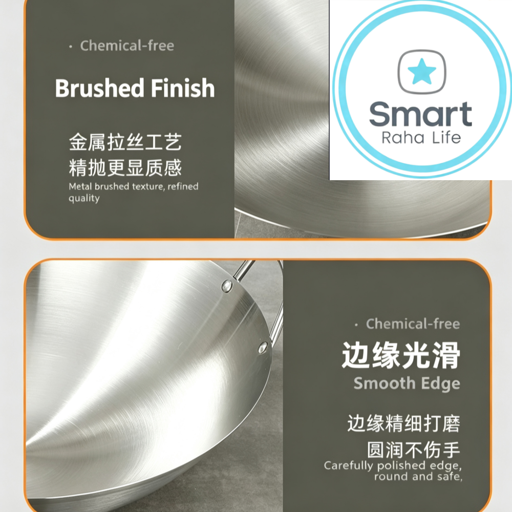 【Promotion】Smartrahalife 30cm-32cm-34cm Non-Stick Wok Stainless Steel Deep Frying Cooking Pots frying pan Pots & Pans Cookware