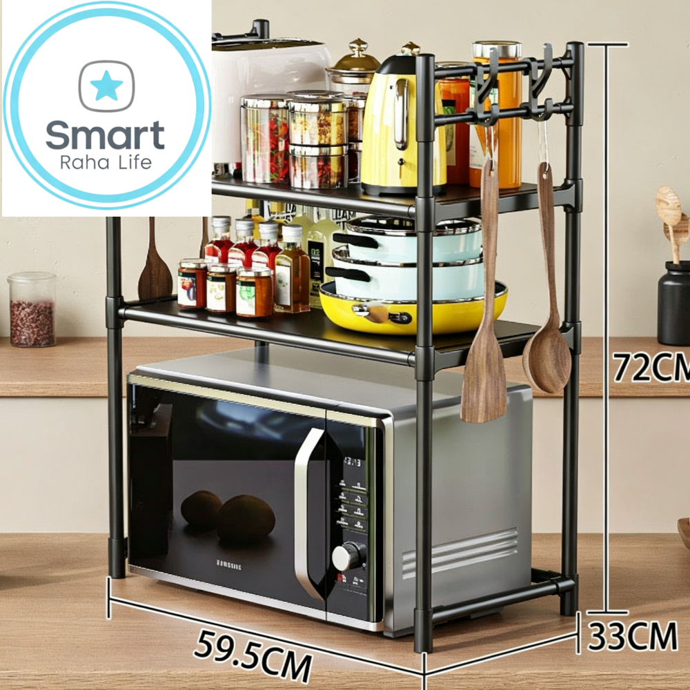 Smartr aha life 2-3 Layer Microwave Oven Rack Steel Pipe Support Moisture Rust Proof Kitchen Countertop Organizer Microwave Stand Utensils Tableware Storage Shelf