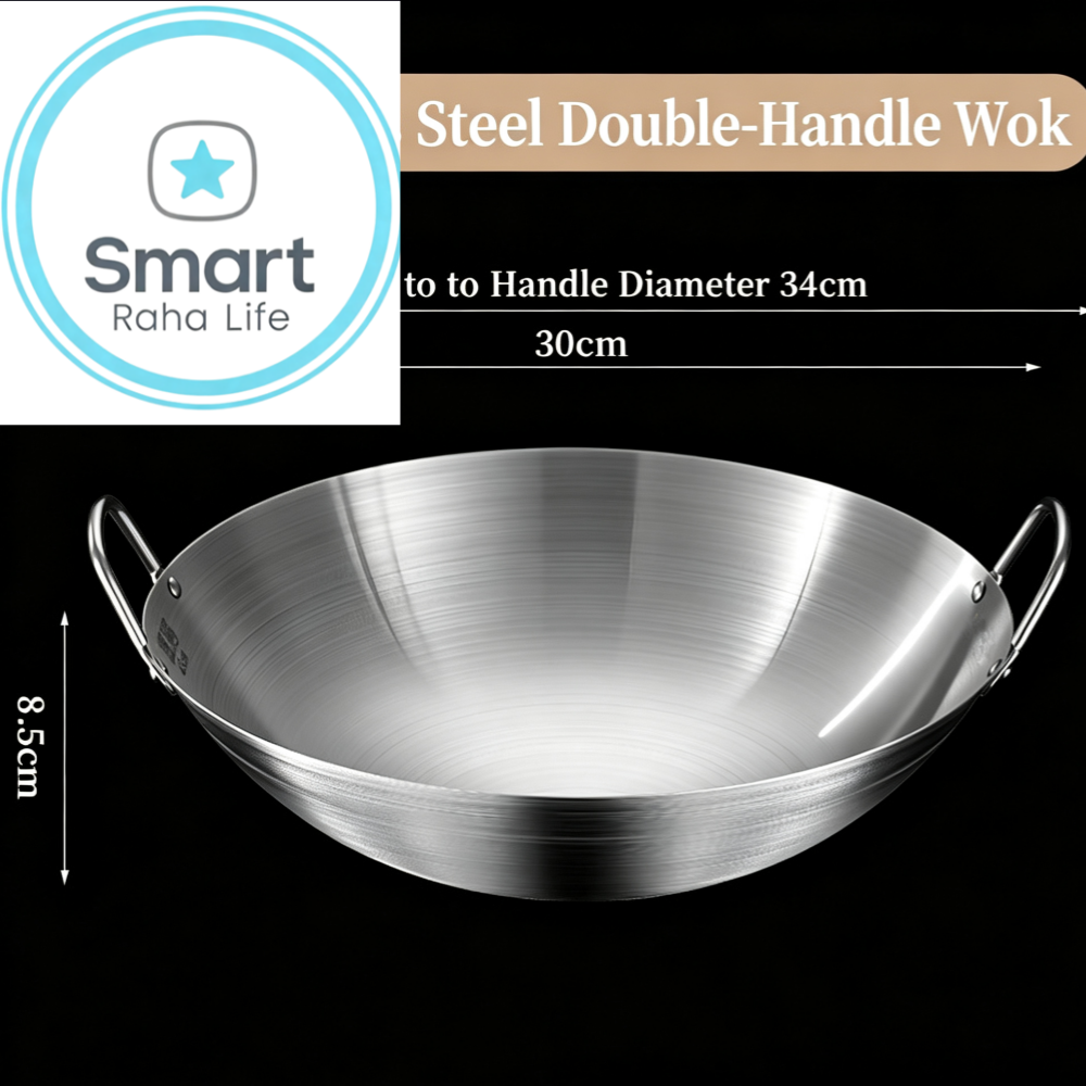 【Promotion】Smartrahalife 30cm-32cm-34cm Non-Stick Wok Stainless Steel Deep Frying Cooking Pots frying pan Pots & Pans Cookware