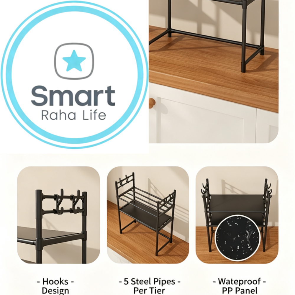 Smartr aha life 2-3 Layer Microwave Oven Rack Steel Pipe Support Moisture Rust Proof Kitchen Countertop Organizer Microwave Stand Utensils Tableware Storage Shelf