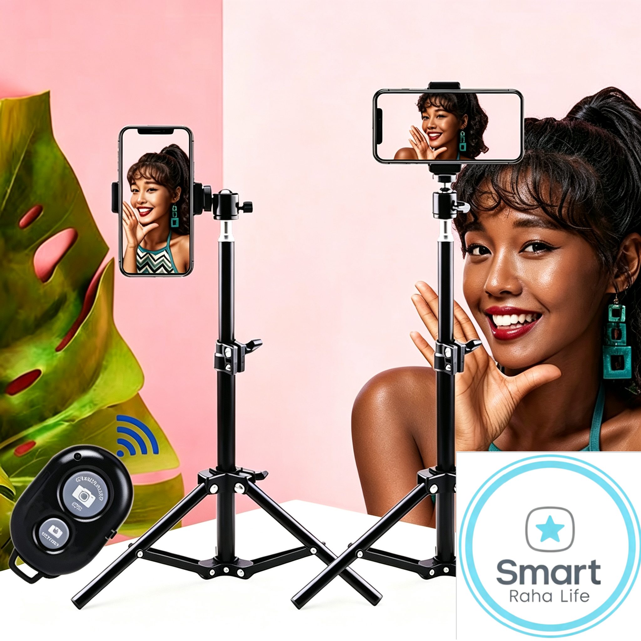 【Promotion】Smartrahalife 2.1M 4-in-1 Universal Tripod Stand Kit – Includes Ball Head, Phone Clip & Bluetooth Remote, Compatible with Camera, Smartphone, Projector, Monopod for Vlogging, Live Streaming