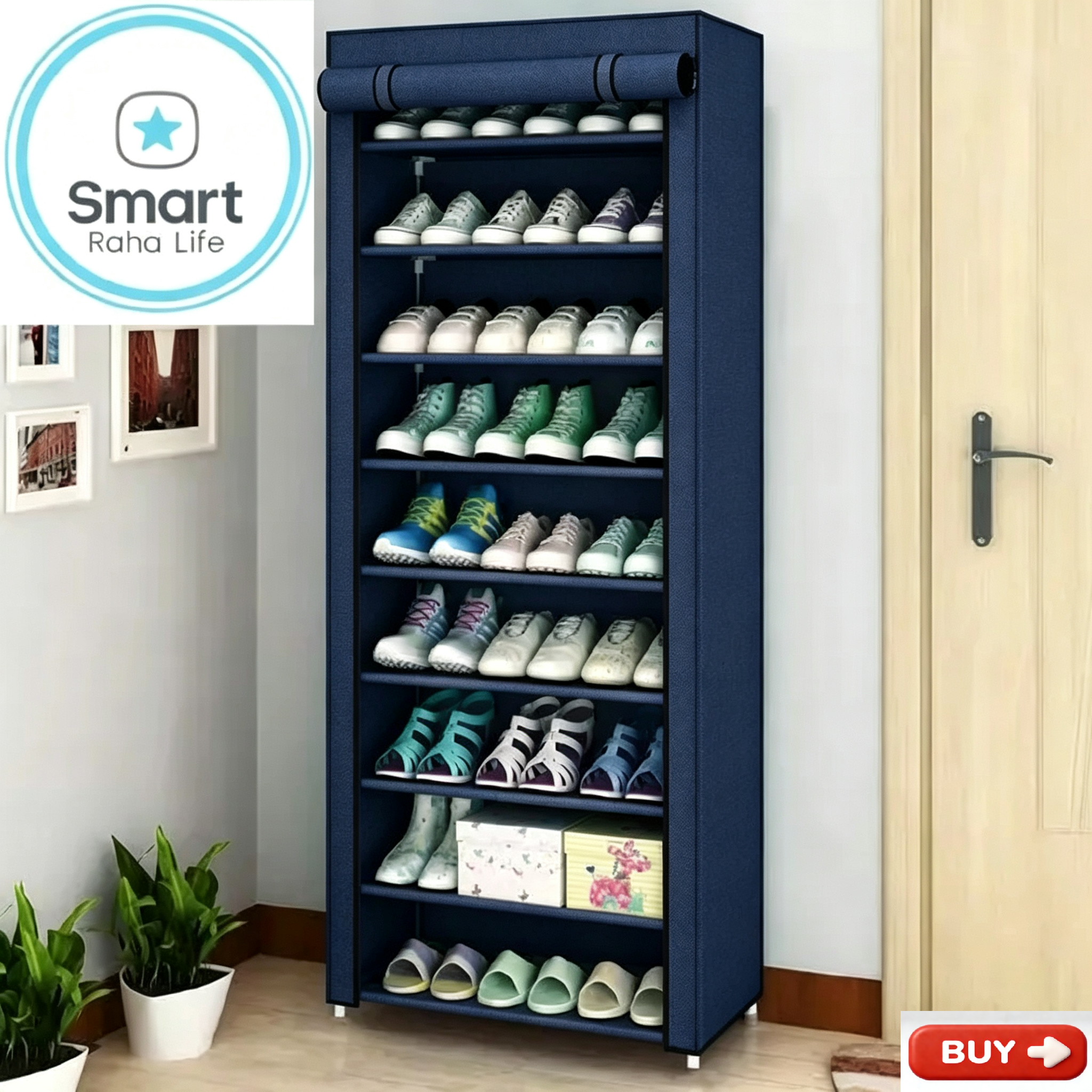 【Promotion】Smartrahalife 9 Layer Shoe Rack Large Capacity Assemble Shoe Shelf Free Standing Storage Organizer Cabinet for Entryway, Bedroom, Closet Space Saving Small Furniture Sturdy&Portable Design