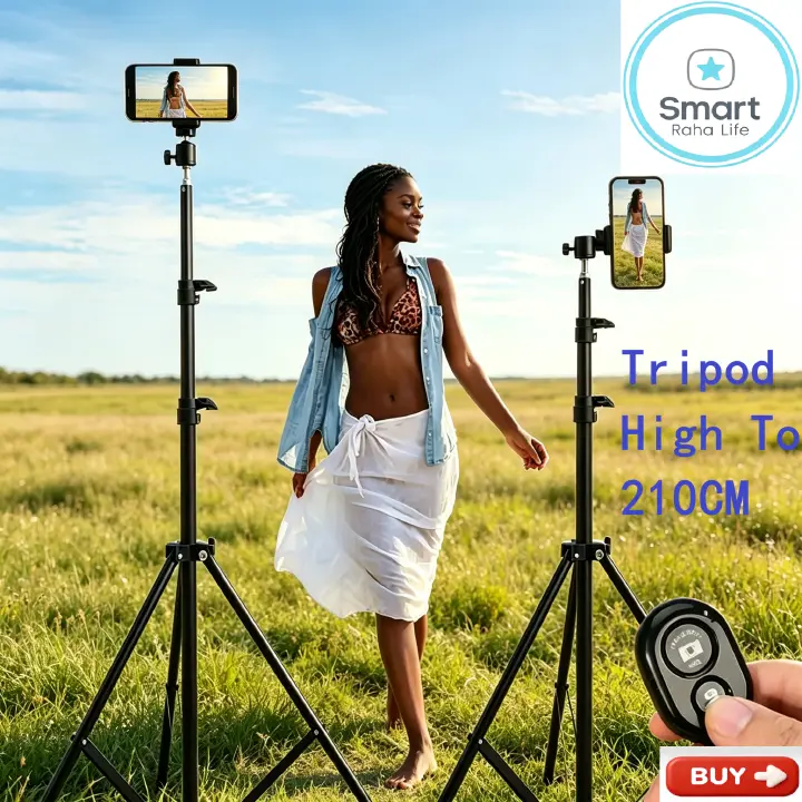 【Promotion】Smartrahalife 2.1M 4-in-1 Universal Tripod Stand Kit – Includes Ball Head, Phone Clip & Bluetooth Remote, Compatible with Camera, Smartphone, Projector, Monopod for Vlogging, Live Streaming