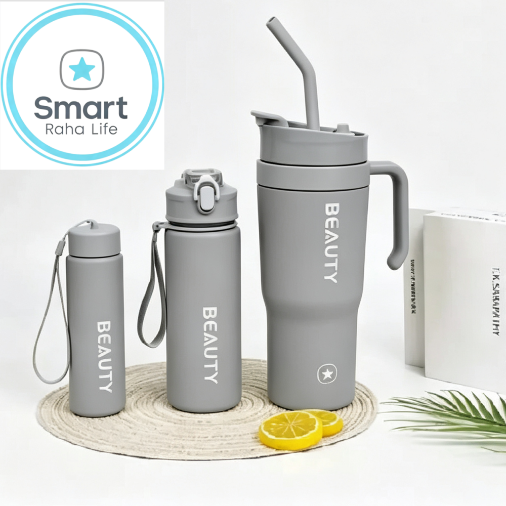 Smartrahalife 3PCS Water Bottles Set 40oz Large Capacity 1200ml/700ml/260ml,3-in-1 Stanley Style Travel Mugs with Straw & Leakproof Lid, Portable Sports Cup for Office  Gym Coffee Smoothie Juice