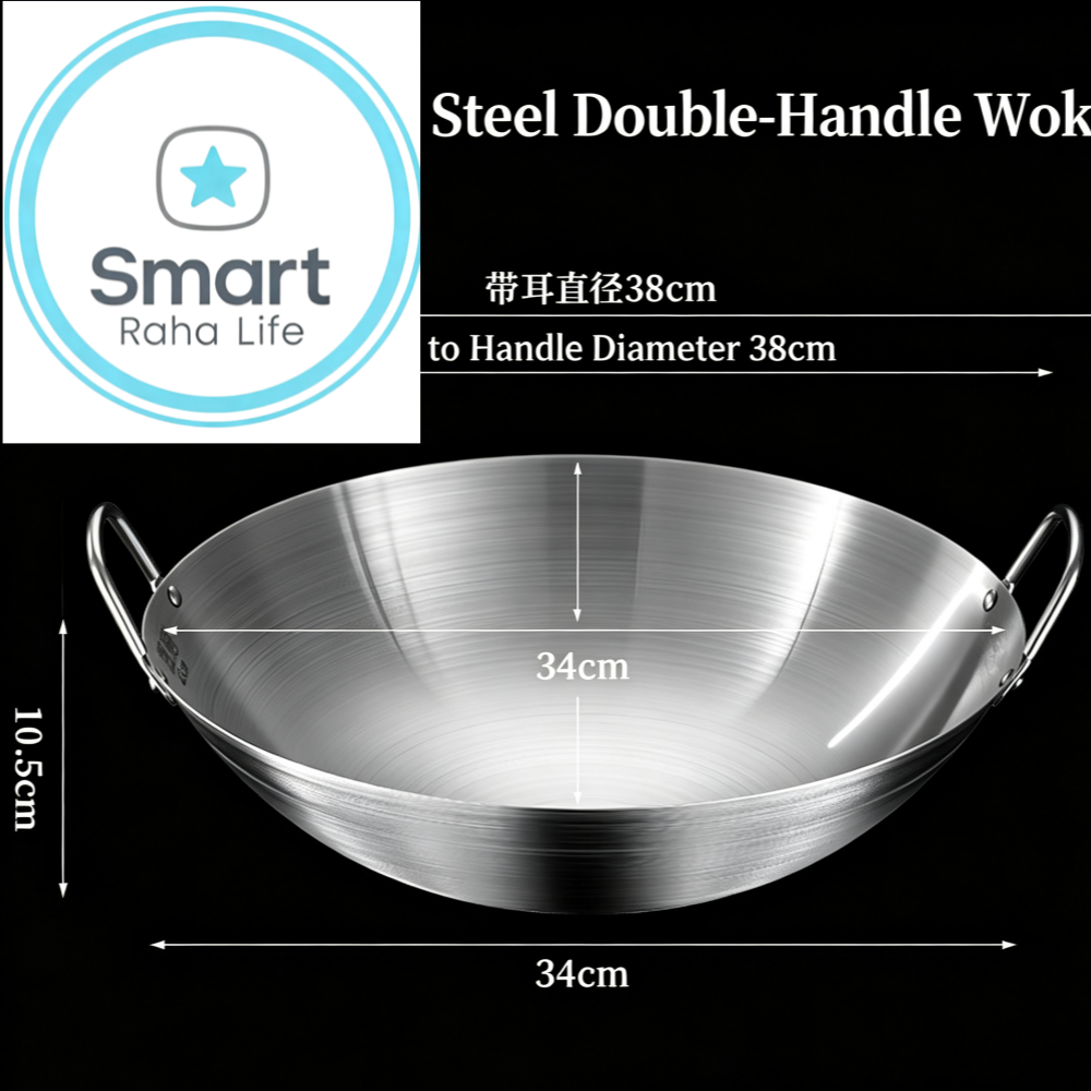 【Promotion】Smartrahalife 30cm-32cm-34cm Non-Stick Wok Stainless Steel Deep Frying Cooking Pots frying pan Pots & Pans Cookware