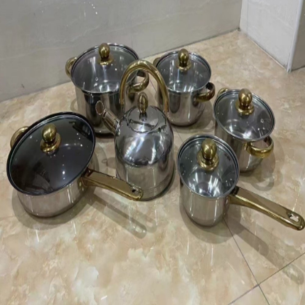 【Promotion】Lightweight and thin. Do not purchase if you mind。12PCS Stainless Steel Kettle Cookware Set – Non-Stick Cooking Pots & Pans Set | Durable Kitchen Set for Home, Hotel & Restaurant Cooking