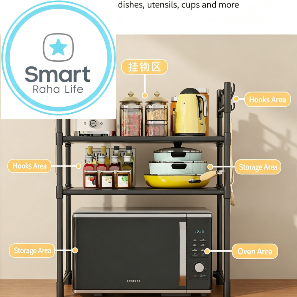Smartr aha life 2-3 Layer Microwave Oven Rack Steel Pipe Support Moisture Rust Proof Kitchen Countertop Organizer Microwave Stand Utensils Tableware Storage Shelf