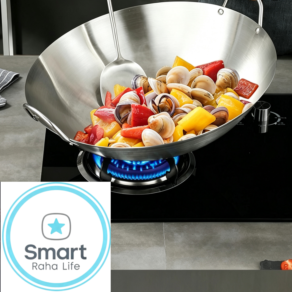 【Promotion】Smartrahalife 30cm-32cm-34cm Non-Stick Wok Stainless Steel Deep Frying Cooking Pots frying pan Pots & Pans Cookware