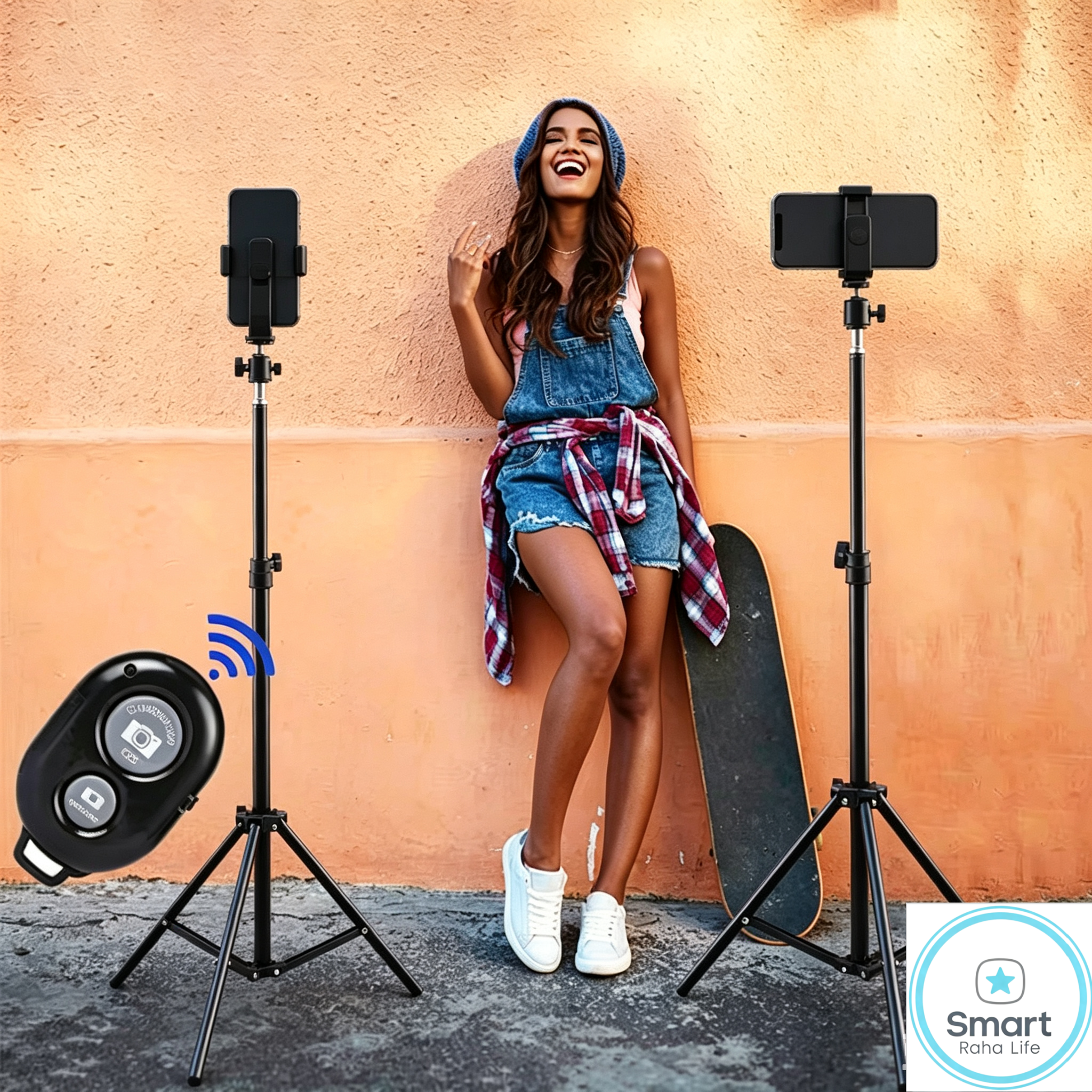 【Promotion】Smartrahalife 2.1M 4-in-1 Universal Tripod Stand Kit – Includes Ball Head, Phone Clip & Bluetooth Remote, Compatible with Camera, Smartphone, Projector, Monopod for Vlogging, Live Streaming