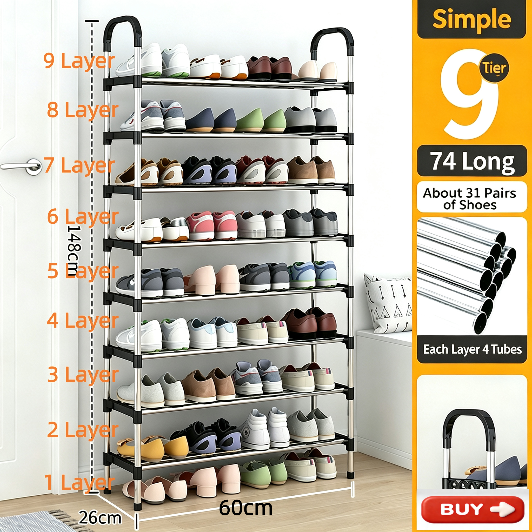 【Promotion】Smartrahalife 7 Layer Shoe Rack Assemble Shoe Shelf Storage Organizer Multifunctional Small Furniture for Entryway Closet, Dorm Space Saving Design Sturdy Portable