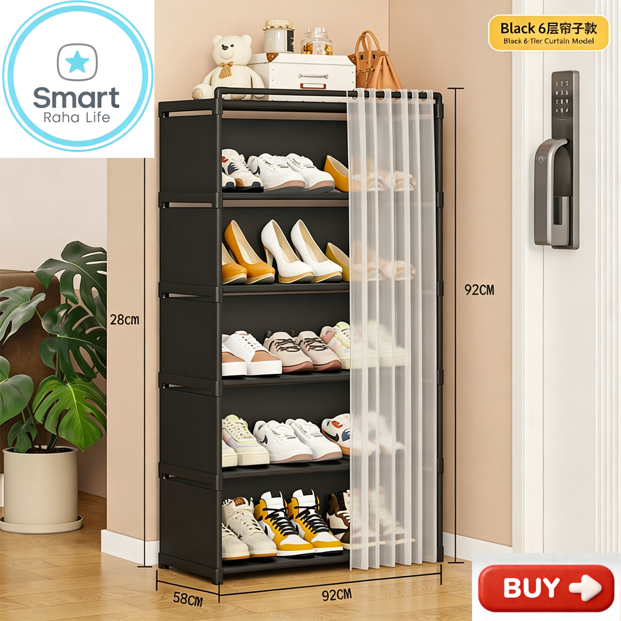【Promotion】Smartrahalife 6 Layer Shoes Rack Upgraded Organizer Dustproof Household Doorstep Shoes DIY Storage Shelf Assembly Large Capacity Shoes Cabinet