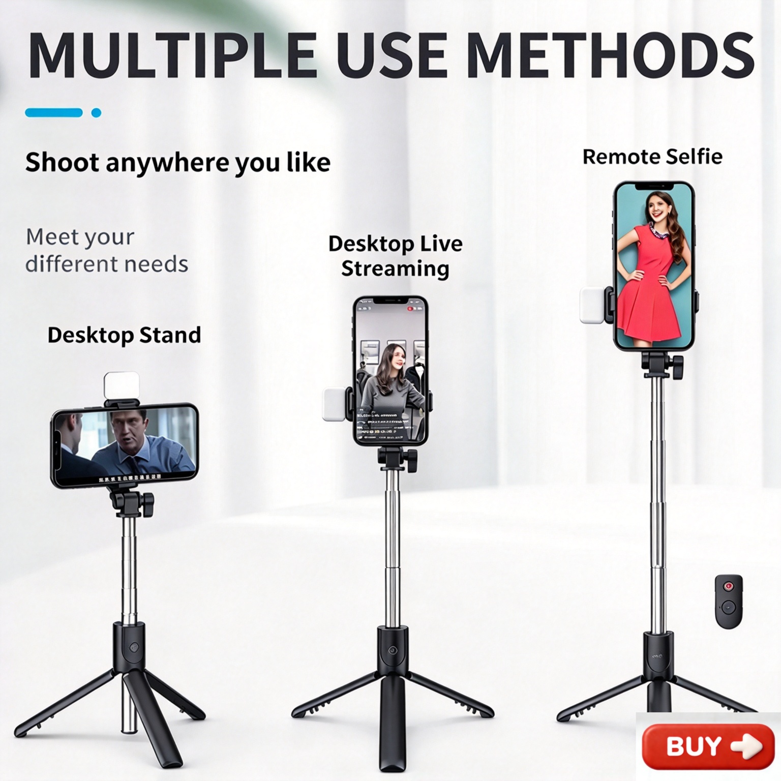 【Promotion】Smartrahalife Phone Tripod, 70cm Selfie Stick with Wireless Remote , Portable Extendable Tripod Stand, Compatible with All Cell Phones, for Selfie/Video Recording/Photo/Live Stream/Vlog