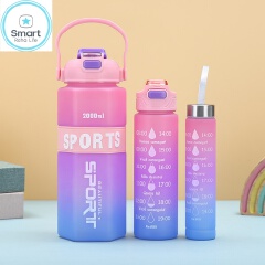 Smartrahalife 3PCS Water Bottles Set, 2000ML/800ML/280ML Large Capacity BPA-Free Frosted Sports Mugs, 3-in-1 Style Travel Cups with Straw & Leakproof Lid, Portable for Office Gym Coffe
