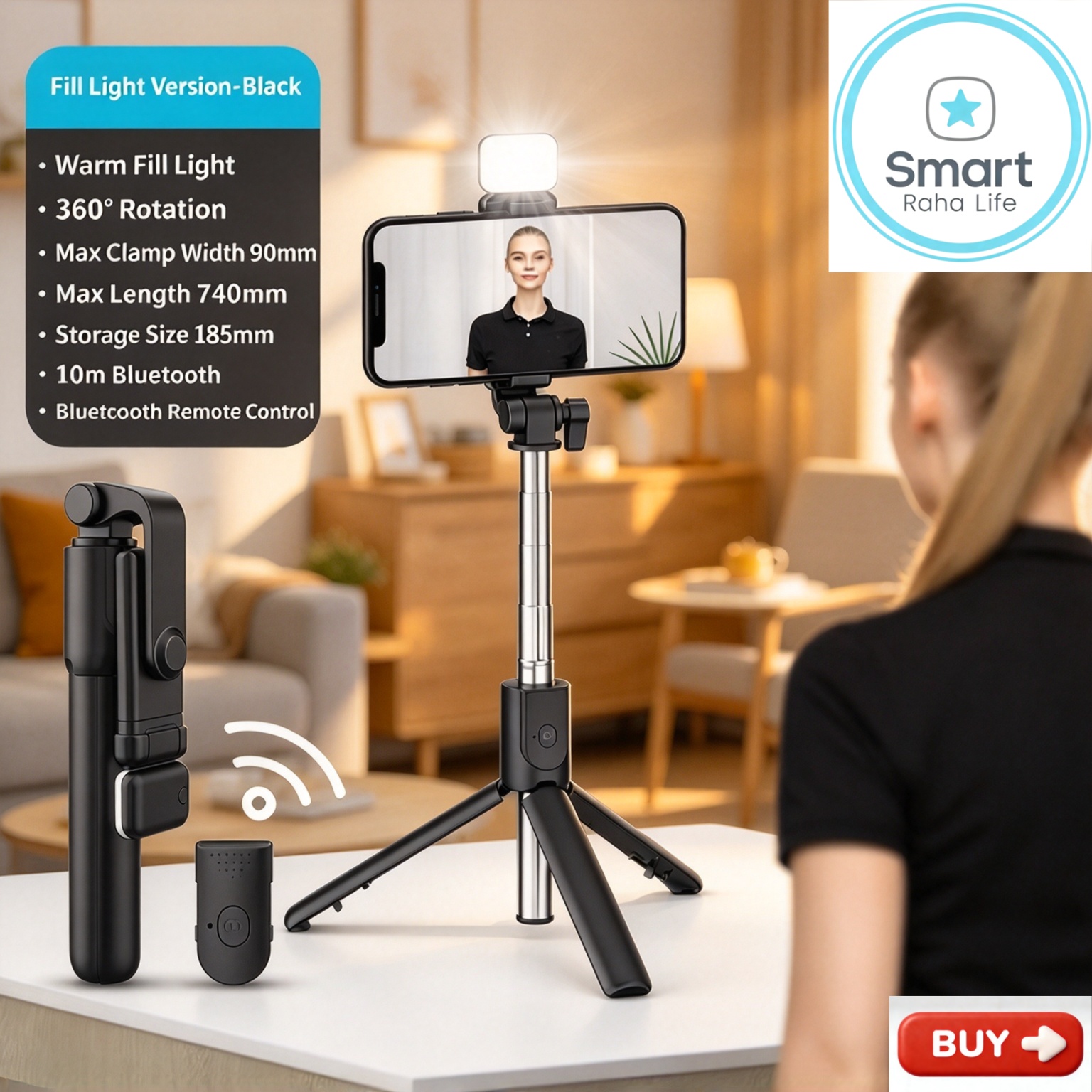 【Promotion】Smartrahalife Phone Tripod, 70cm Selfie Stick with Wireless Remote , Portable Extendable Tripod Stand, Compatible with All Cell Phones, for Selfie/Video Recording/Photo/Live Stream/Vlog