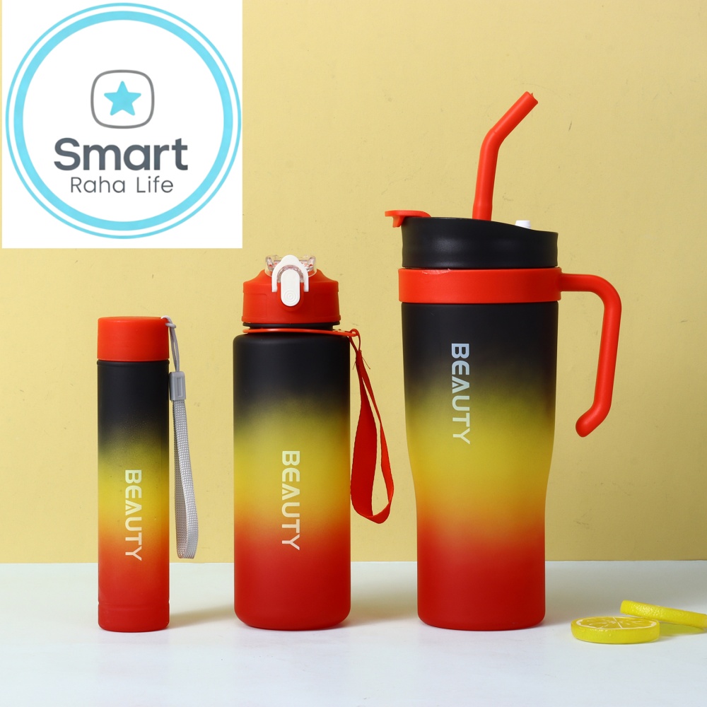 Smartrahalife 3PCS Water Bottles Set 40oz Large Capacity 1200ml/700ml/260ml,3-in-1 Style Travel Mugs with Straw & Leakproof Lid, Portable Sports Cup for Office  Gym Coffee Smoothie Juice