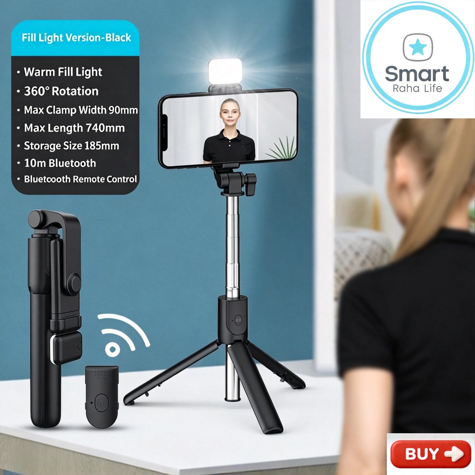 【Promotion】Smartrahalife Phone Tripod, 70cm Selfie Stick with Wireless Remote , Portable Extendable Tripod Stand, Compatible with All Cell Phones, for Selfie/Video Recording/Photo/Live Stream/Vlog