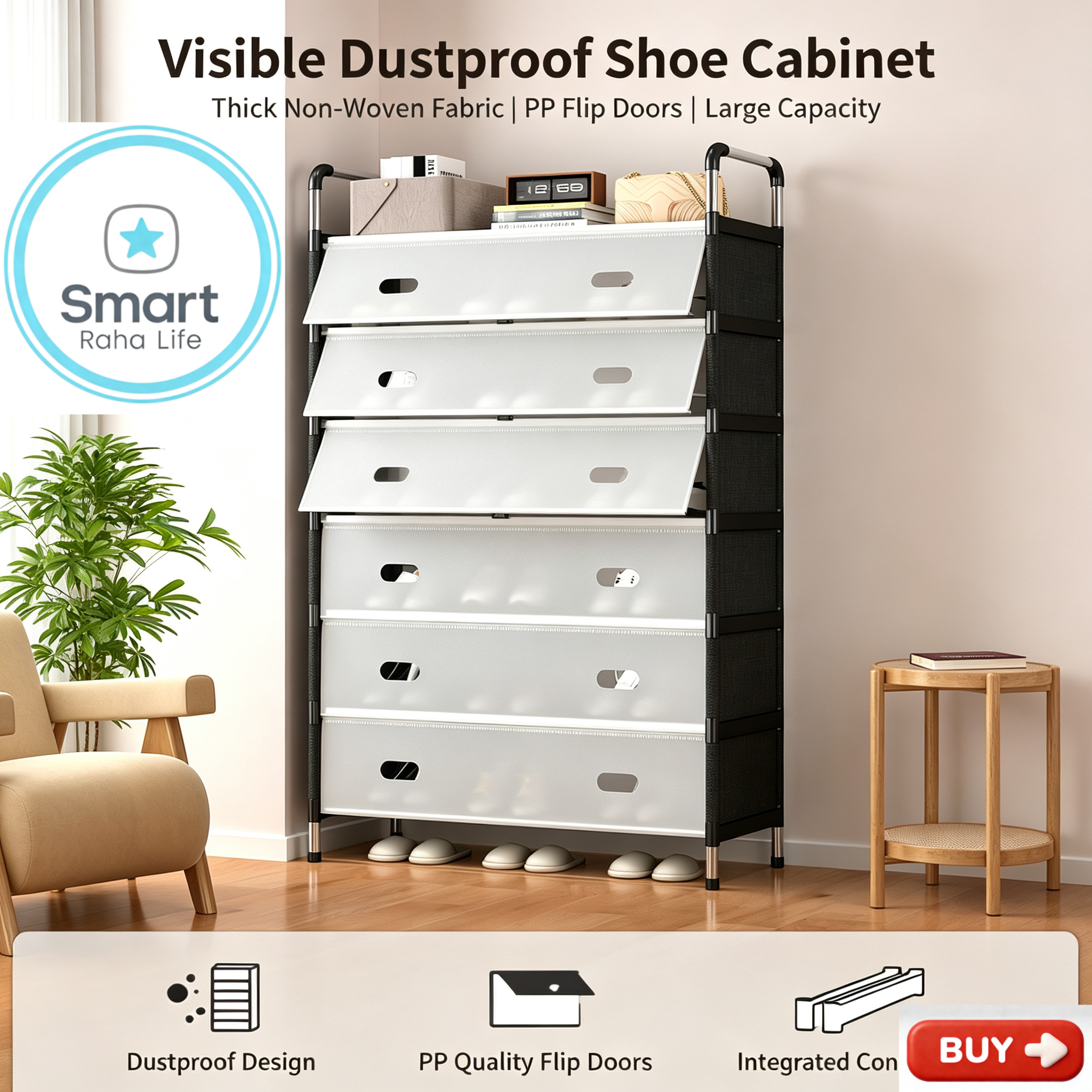 【Promotion】Smartrahalife 7 Layer Shoes Rack Upgraded Organizer Dustproof Household Doorstep Shoes DIY Storage Shelf Assembly Large Capacity Shoes Cabinet