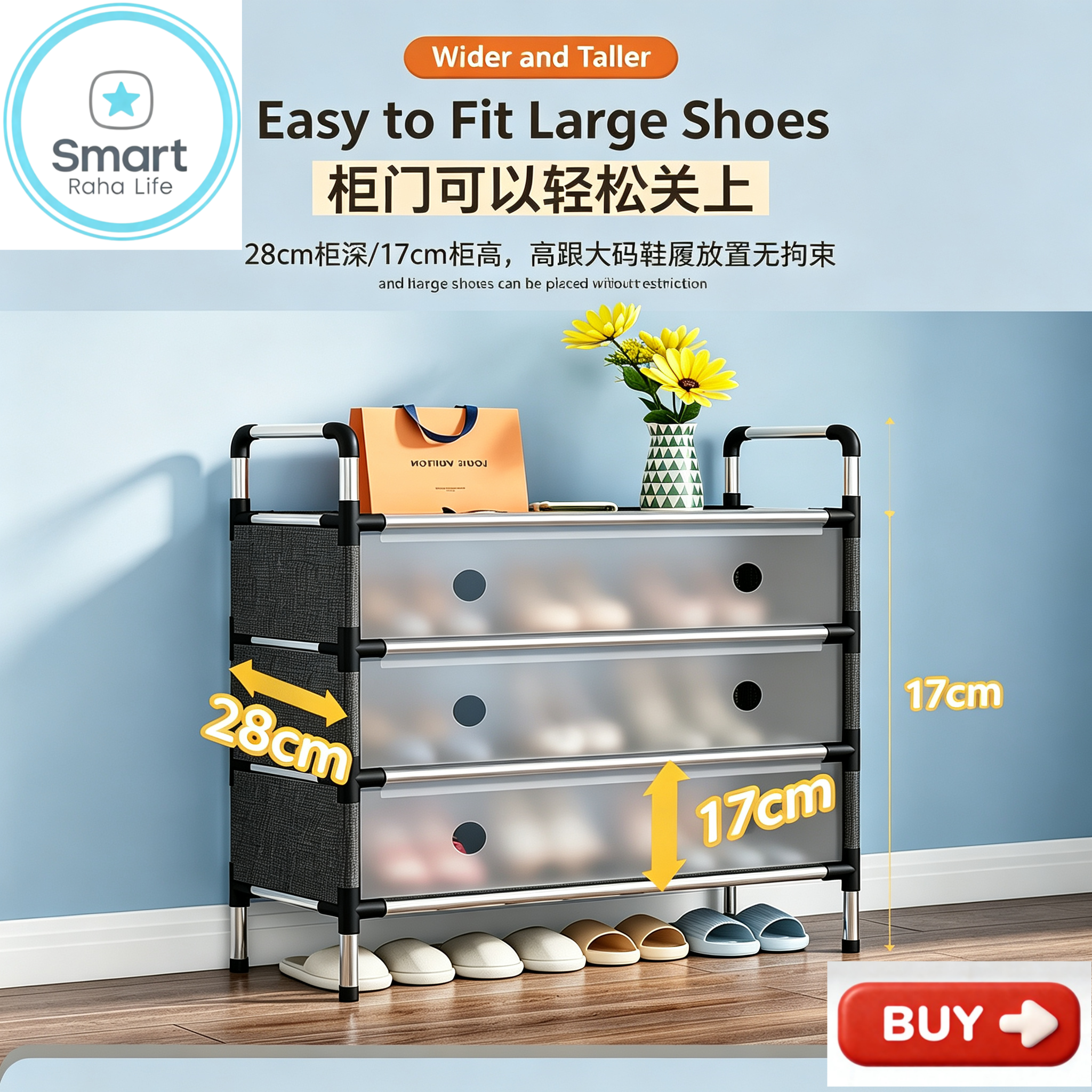 【Promotion】Smartrahalife 7 Layer Shoes Rack Upgraded Organizer Dustproof Household Doorstep Shoes DIY Storage Shelf Assembly Large Capacity Shoes Cabinet