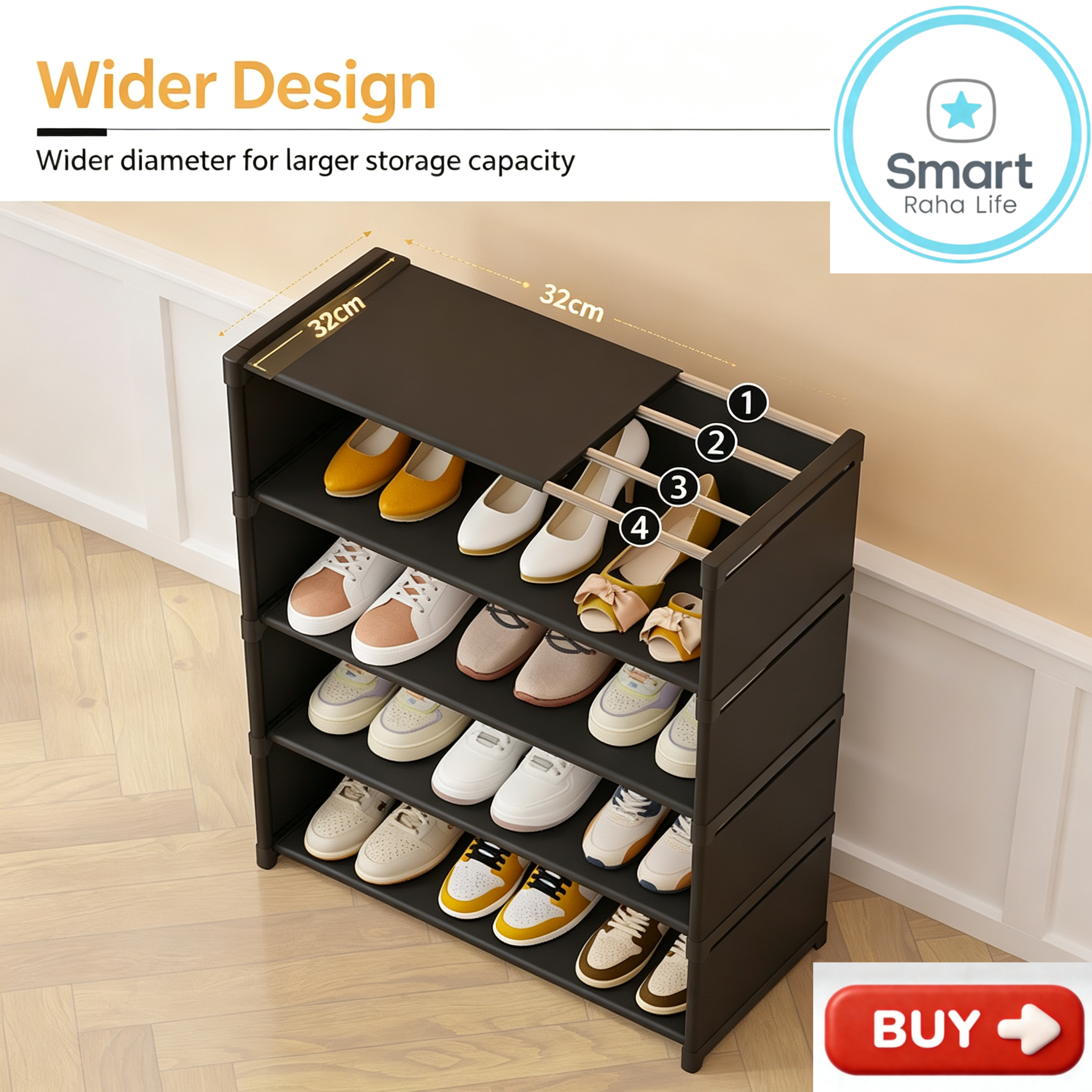 【Promotion】Smartrahalife 6 Layer Shoes Rack Upgraded Organizer Dustproof Household Doorstep Shoes DIY Storage Shelf Assembly Large Capacity Shoes Cabinet