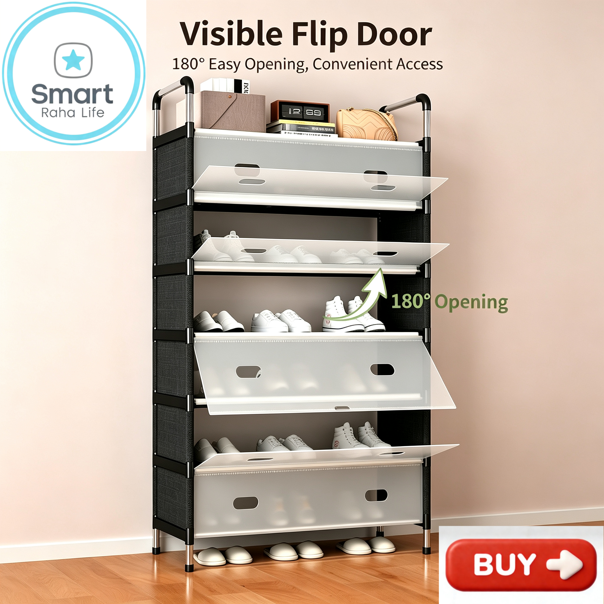 【Promotion】Smartrahalife 7 Layer Shoes Rack Upgraded Organizer Dustproof Household Doorstep Shoes DIY Storage Shelf Assembly Large Capacity Shoes Cabinet