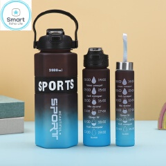 Smartrahalife 3PCS Water Bottles Set, 2000ML/800ML/280ML Large Capacity BPA-Free Frosted Sports Mugs, 3-in-1 Style Travel Cups with Straw & Leakproof Lid, Portable for Office Gym Coffe