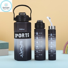 Smartrahalife 3PCS Water Bottles Set, 2000ML/800ML/280ML Large Capacity BPA-Free Frosted Sports Mugs, 3-in-1 Style Travel Cups with Straw & Leakproof Lid, Portable for Office Gym Coffe