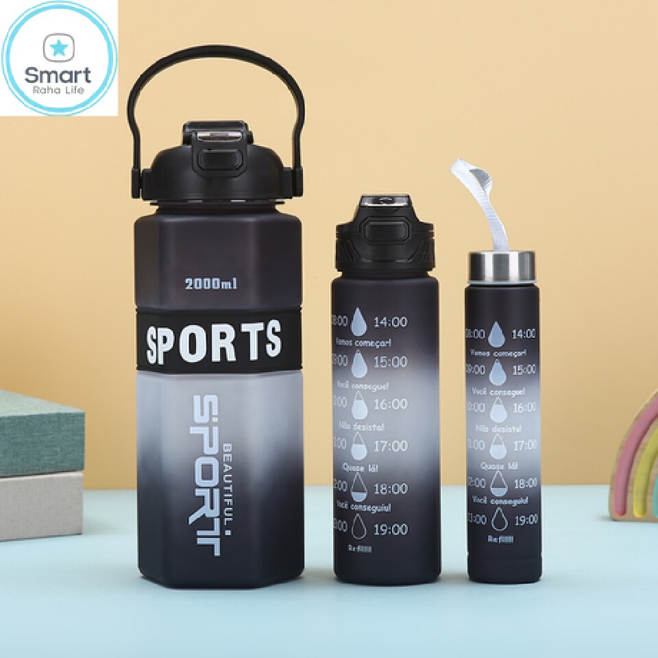 Smartrahalife 3PCS Water Bottles Set, 2000ML/800ML/280ML Large Capacity BPA-Free Frosted Sports Mugs, 3-in-1 Style Travel Cups with Straw & Leakproof Lid, Portable for Office Gym Coffe