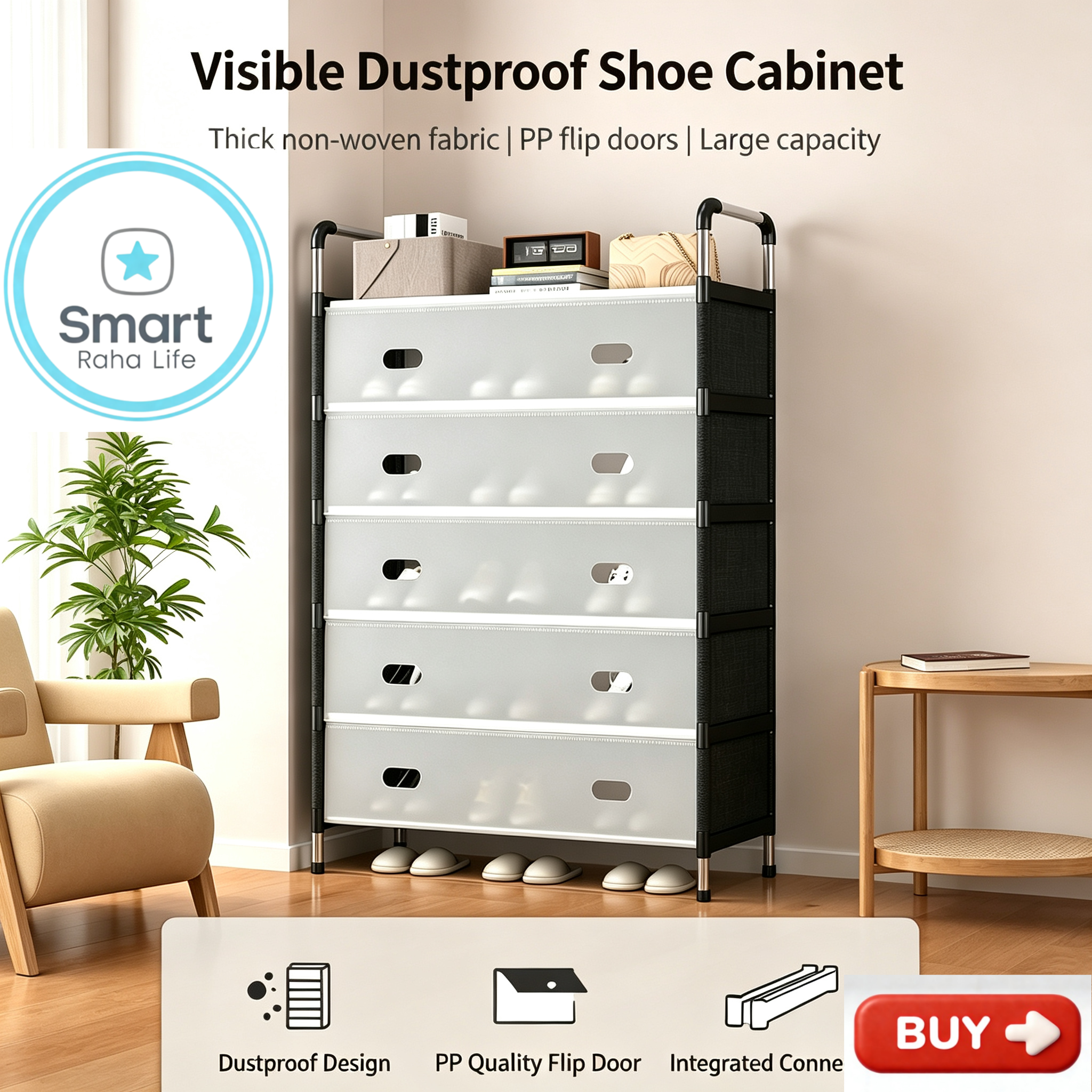 【Promotion】Smartrahalife 7 Layer Shoes Rack Upgraded Organizer Dustproof Household Doorstep Shoes DIY Storage Shelf Assembly Large Capacity Shoes Cabinet