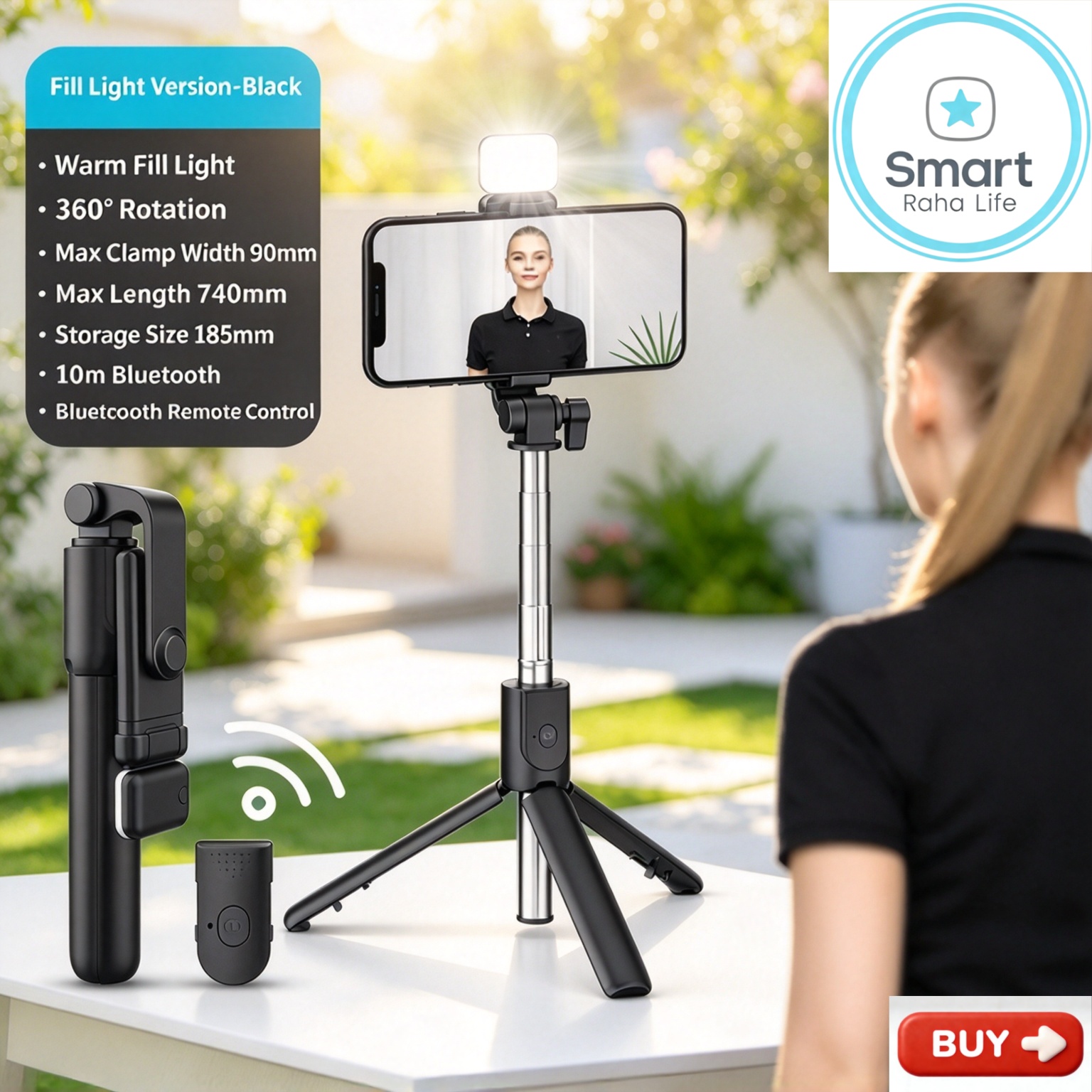 【Promotion】Smartrahalife Phone Tripod, 70cm Selfie Stick with Wireless Remote , Portable Extendable Tripod Stand, Compatible with All Cell Phones, for Selfie/Video Recording/Photo/Live Stream/Vlog