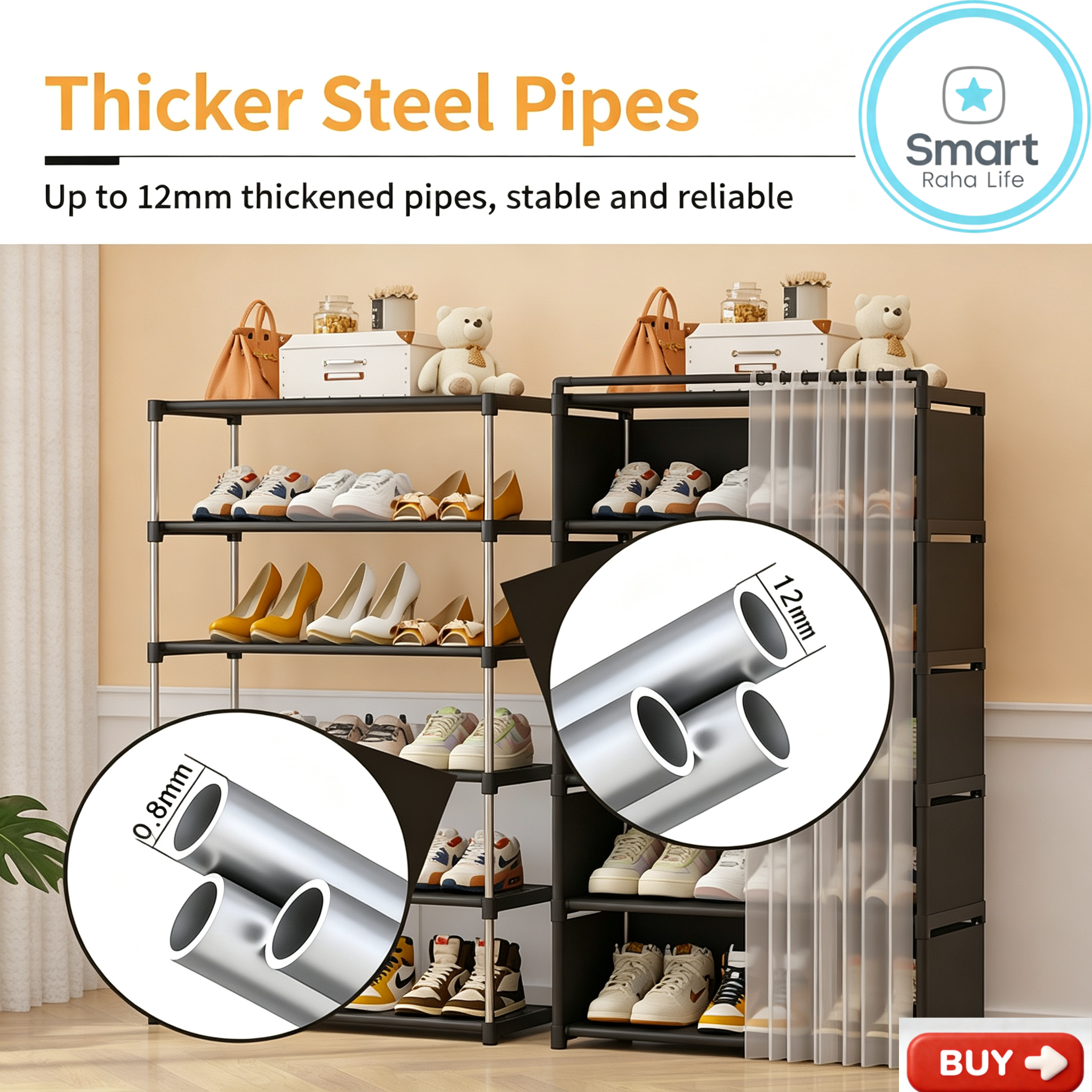 【Promotion】Smartrahalife 6 Layer Shoes Rack Upgraded Organizer Dustproof Household Doorstep Shoes DIY Storage Shelf Assembly Large Capacity Shoes Cabinet