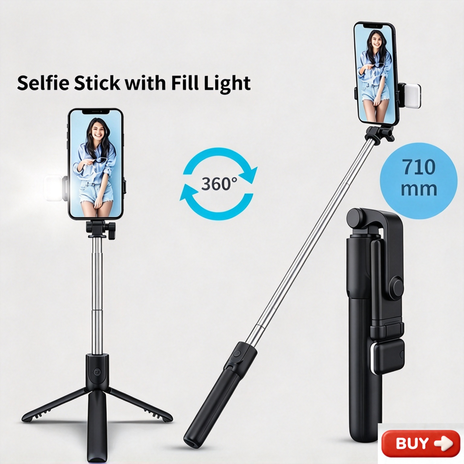 【Promotion】Smartrahalife Phone Tripod, 70cm Selfie Stick with Wireless Remote , Portable Extendable Tripod Stand, Compatible with All Cell Phones, for Selfie/Video Recording/Photo/Live Stream/Vlog