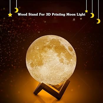 MOONLIGHT LAMP ON A WOOD CHIP BAMBOO STAND MOON LAMP 16 COLORS, DIMMABLE, RECHARGEABLE LUNAR NIGHT LIGHT  FULL SET WITH WOODEN STAND, REMOTE & TOUCH CONTROL - COOL NURSERY DECOR FOR BABY KIDS BEDROOM,