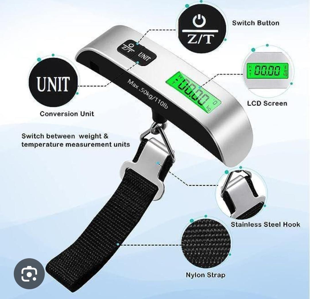 ELECTRONIC PORTABLE MULTIFUNCTIONAL LUGGAGE SCALE, TRAVEL ESSENTIALS, DIGITAL SUITCASE WEIGHT SCALES FOR TRAVEL ACCESSORIES, HANGING BAGGAGE SCALE WITH TEMPERATURE SENSOR, RUBBER PAINT