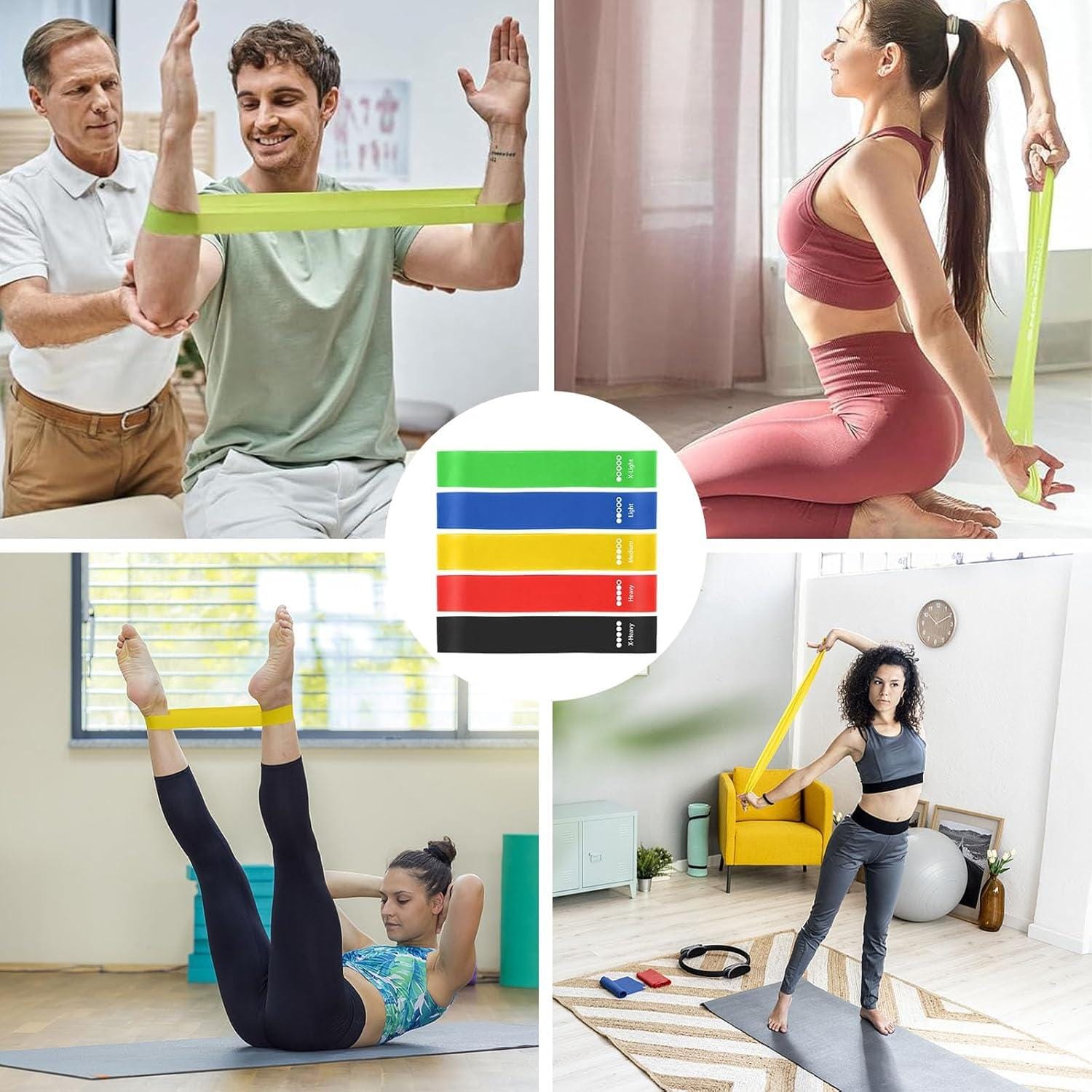 5IN1 EXERCISE PREMIUM RESISTANCE BANDSRESISTANCE BANDS EXERCISE BANDS SET, 5-LEVELS FOR HOME GYM, YOGA & PILATES ELASTIC STRETCH BANDS FOR STRENGTH TRAINING, PHYSICAL THERAPY, LEG GLUTE ARM WORKOUTS,