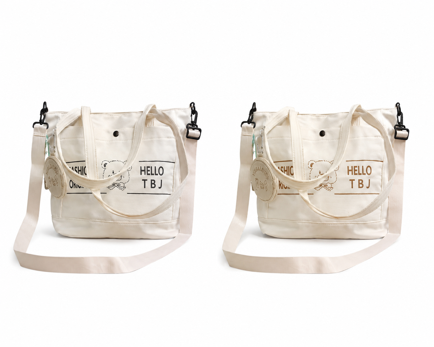 stylish beige and white tote bag..