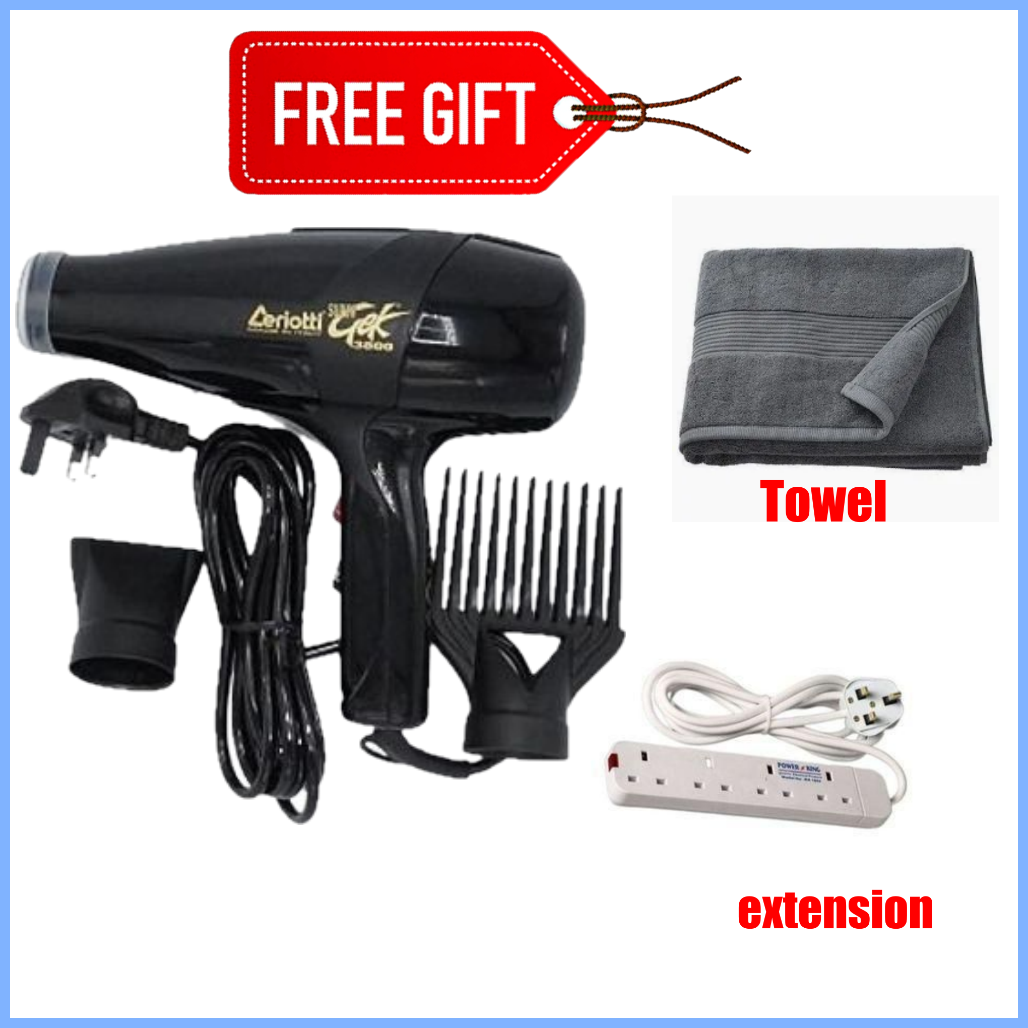 AMAZING DEALS!!Ceriotti Hair Blow Dryer SUPER GEK Blowdry – Powerful Fast Drying Hair Dryer with Ionic Technology, 2 Heat & Speed Settings, Cool Shot, Lightweight + FREE GIFTS