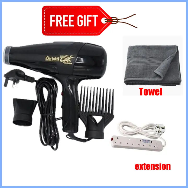 AMAZING DEALS!!Ceriotti Hair Blow Dryer SUPER GEK Blowdry – Powerful Fast Drying Hair Dryer with Ionic Technology, 2 Heat & Speed Settings, Cool Shot, Lightweight + FREE GIFTS