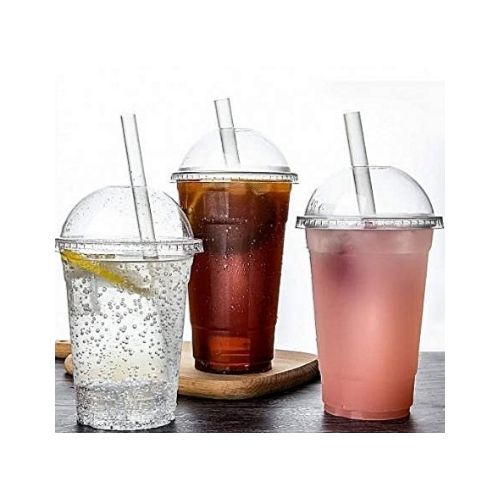AMAZING OFFERS!! 100Pcs Disposable Plastic Cups NO LIDS & Straws:| 250ml | Suitable for Juices, Iced Coffee, Smoothies, Milkshakes and Frozen Cocktails | Recyclable