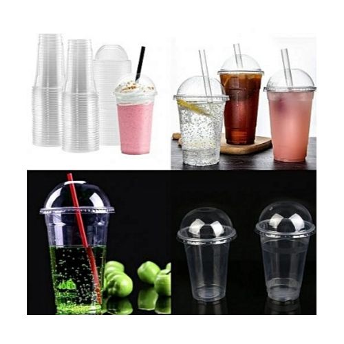 AMAZING OFFERS!! 100Pcs Disposable Plastic Cups NO LIDS & Straws:| 250ml | Suitable for Juices, Iced Coffee, Smoothies, Milkshakes and Frozen Cocktails | Recyclable
