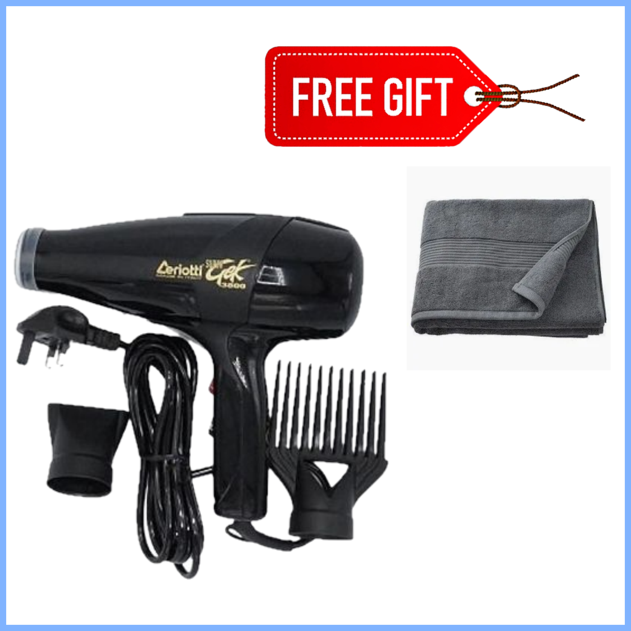 AMAZING DEALS!!Ceriotti Hair Blow Dryer SUPER GEK Blowdry – Powerful Fast Drying Hair Dryer with Ionic Technology, 2 Heat & Speed Settings, Cool Shot, Lightweight + FREE GIFTS