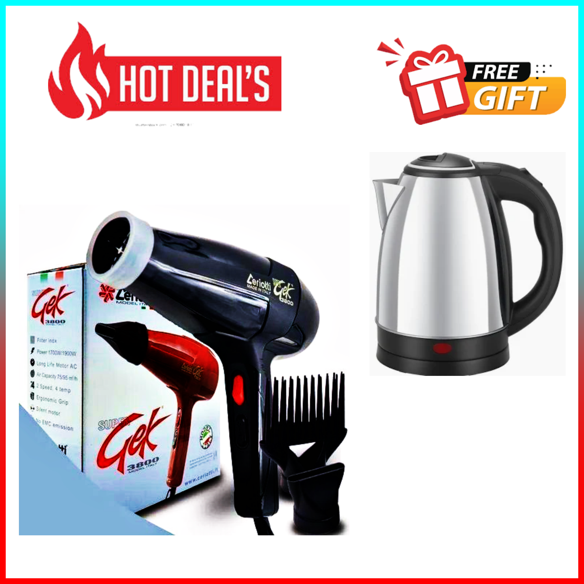 LIMITED LIMITED DEALS!! BLOWDRY/HAIR DRYER. Super Gek Cerrioti 3800 W Hair - 3800W High‑Power Performance for ultra‑fast drying, Dual Heat & Speed Settings for customized styling,