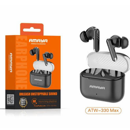 AMAYA ATW-330 Max Black in-ear headphones, Clear sound - The total use time can reach 60hr -Amaya earbuds// amaya earpods -Black