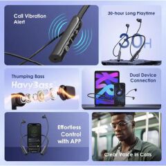 BLACK  NOVEMBER DEALS!! Oraimo Necklace Lite Call Vibration Wireless Headphones IPX4 waterproof and Noise reduction in calls & with dual device connection 30Hr Playtime & Vibration Notifications